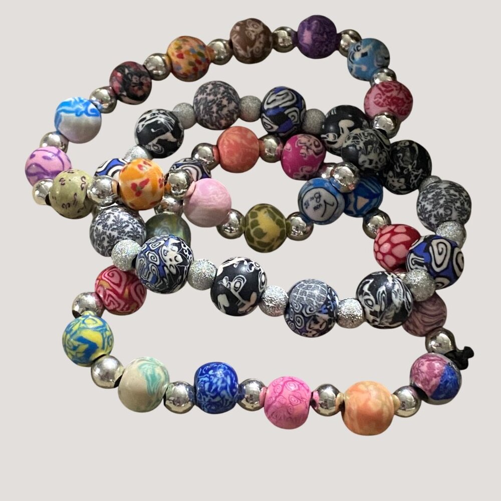 Viva Beads Colorful Beaded Stretch Bracelets Artisans  Polymer Clay Set Of 3